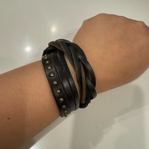 Black leather wrist wrap braids studs NEW